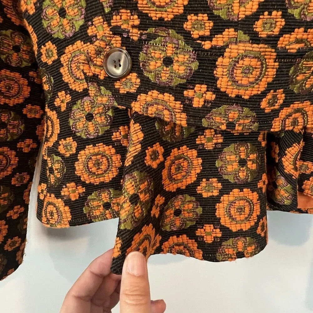 Sara Campbell Orange Floral Blazer Size 6 Retro Twee Phoebe Buffay Indie Art